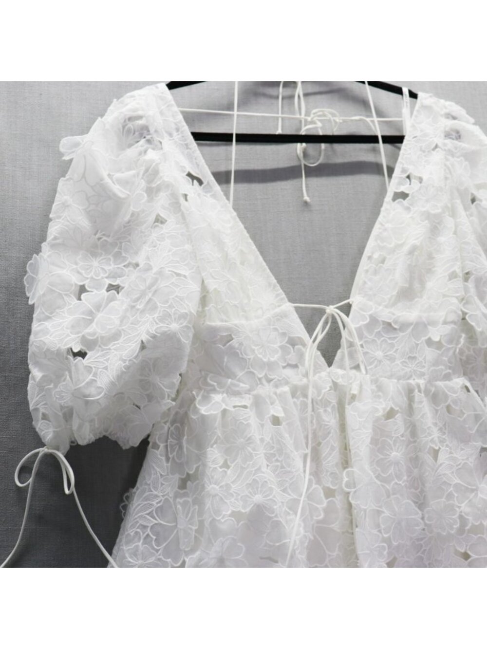 For Love & Lemons Leighton 3D White Lace Mini Dress Medium Bride Event Boho - Picture 8 of 16